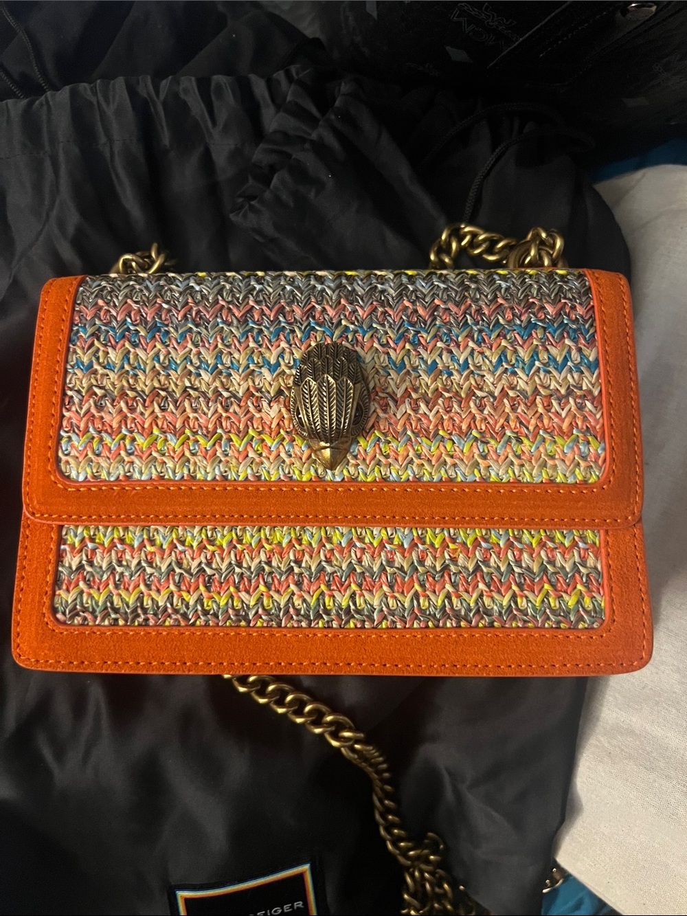 Kurt Geiger Orange Multicolor Woven Chain Shoulder Bag